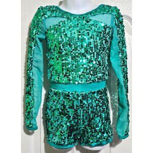 Weissman Love You Like A Love Song Biketard Dance Costume Sequin Emerald Green